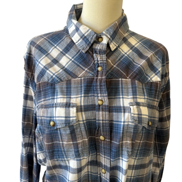 SAGE COTTON FLANNEL SNAP FRONT SHIRT BARNCORE FARMCORE WESTERN SEQUINS STAR S - Picture 3 of 12